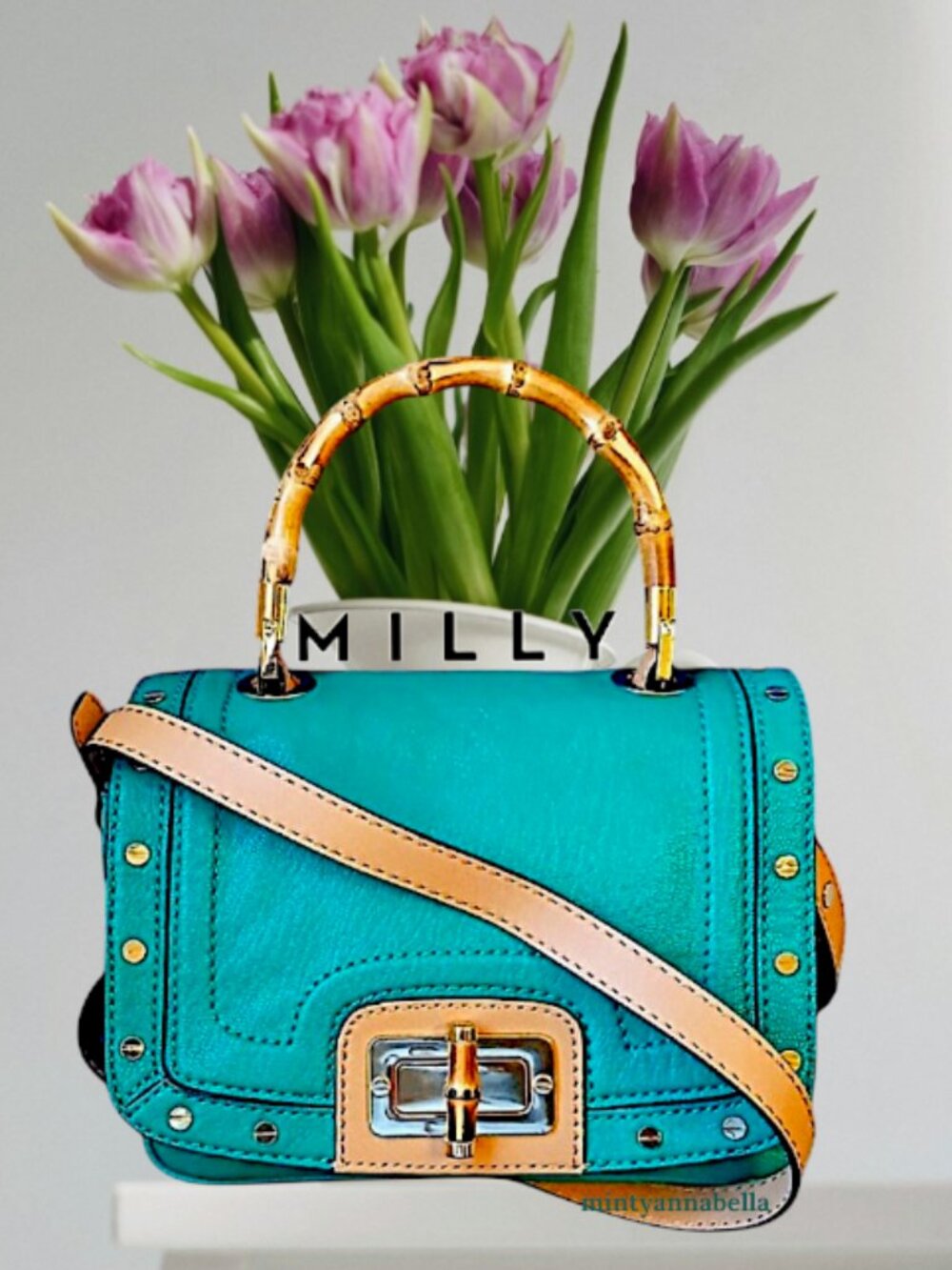 Milly (RARE) Bamboo Handle Satchel Crossbody